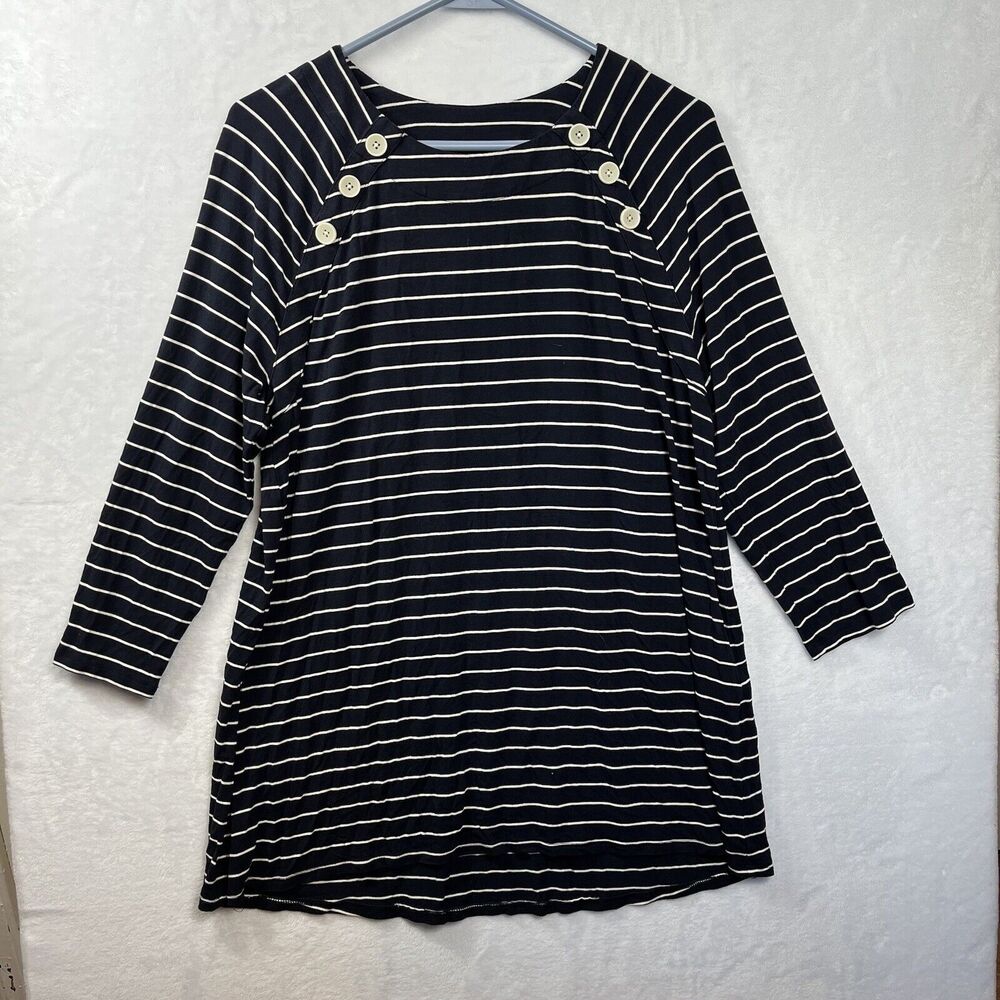 J Jill Wearever Collection Striped Top Button Detail Size Large Nautical Tunic